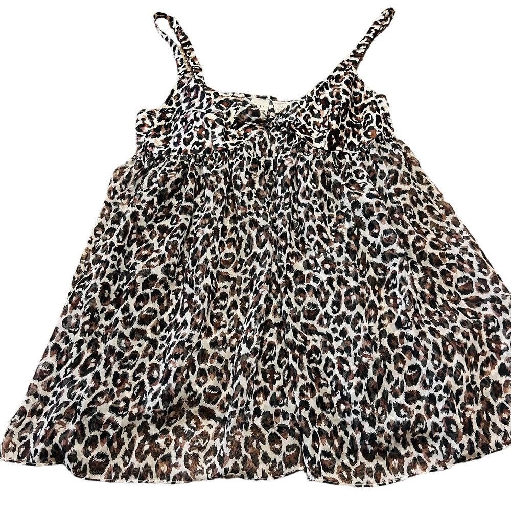 Vtg 90s Y2K Babydoll Leopard Animal Print Tank Cami Top Large Witchy Boho L